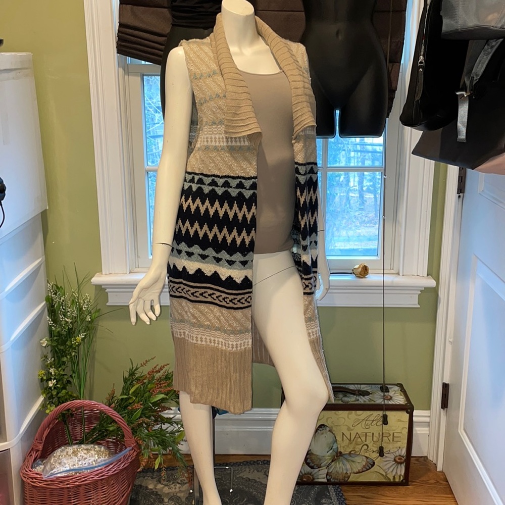 Chico’s Elijah Aztec Print Duster Sleeveless Sweater Vest size 2